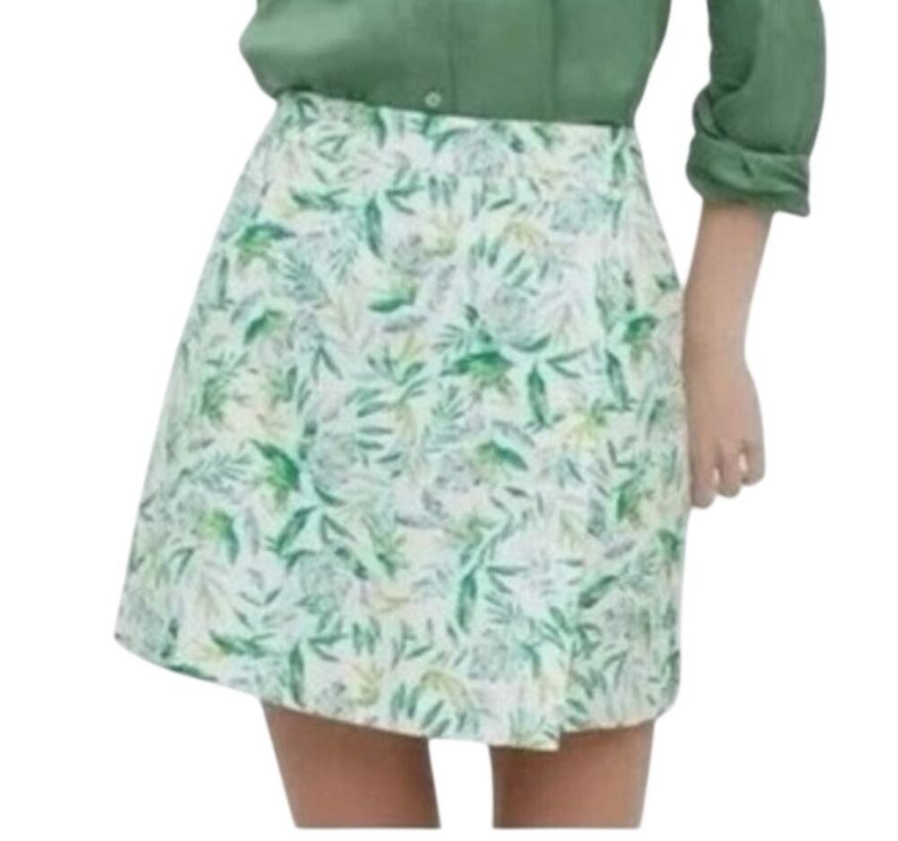 Ellen Tracy Floral Print Linen Blend Green Tropical Skort Size XXL